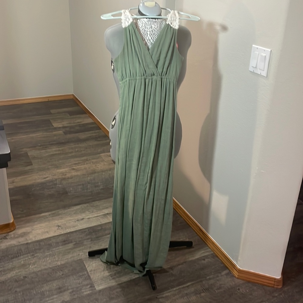 Lace back maxi dress in sage green